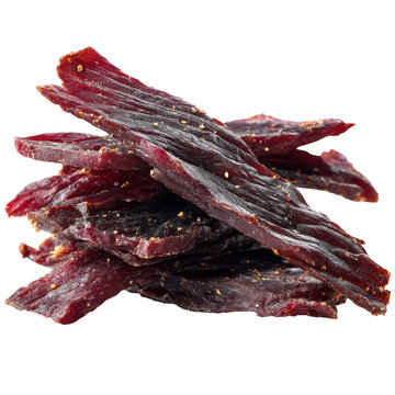 raw beef jerky slices with spices isolated on transparent background