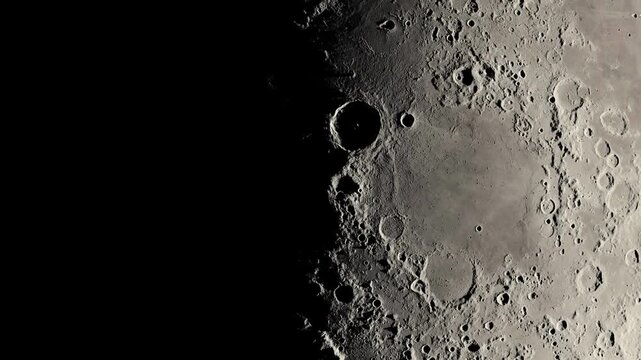 Moonscape meteorites coming from the universe and crashing our Moon Full moon rotating 360 degrees loopable Horizon of the Moon 4K background HD