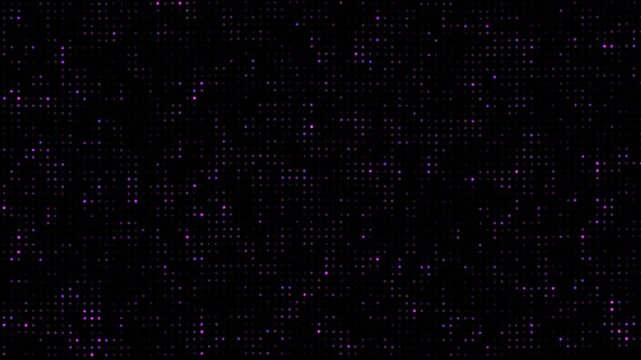 High technology animated technological background with randomly glowing dots and fading out, data information matrix animation. dark pink flickering motion graphic on dark background