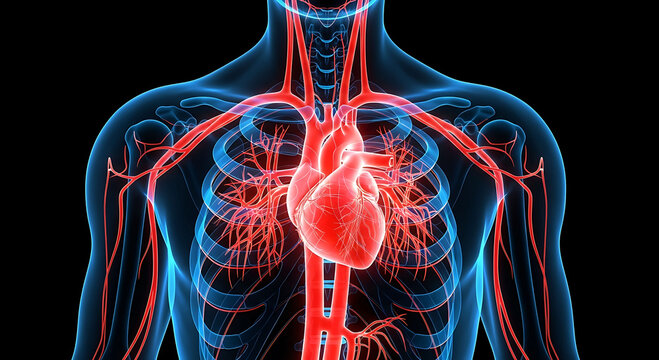 Human cardiovascular system heart arteries anatomy medical 3d illustration