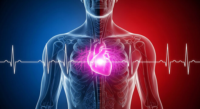 Human heart anatomy heartbeat ecg cardiology medical 3d illustration concept