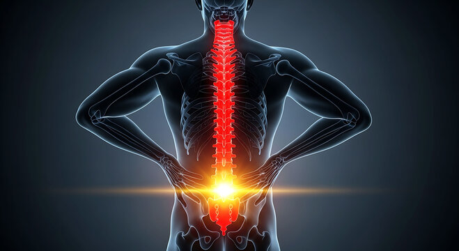 Human spine back pain inflammation anatomy medical concept 3d illustration