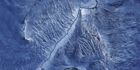 Islas Malvinas (Falkland Islands) — Snow Covered Quartzite Ridge Satellite View Blue Winter Abstract Terrain © Aerial View