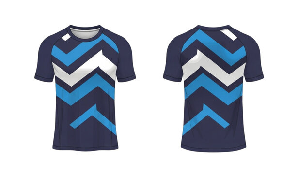 Sportswear design navy blue and turquoise chevron patterned t shirt mockup