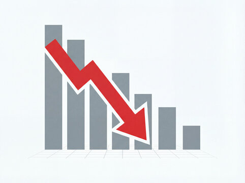Minimal business chart showing strong downtrend with red arrow and decreasing bars financial decline