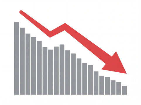 Minimal Business Chart Showing Strong Downtrend with Red Arrow and Decreasing Bar Performance