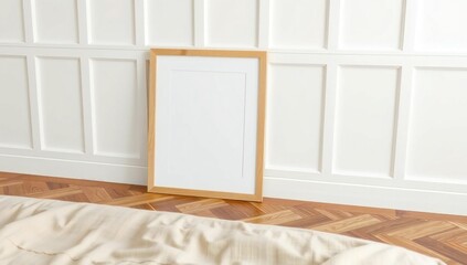 Fototapeta premium Empty frame against white wall