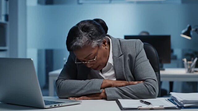 A Corporate Professional Battles Exhaustion and Deadline Pressure In Office, Working Late Hours