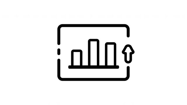 Simple line icon of a bar chart with an upward arrow indicating growth and progress.