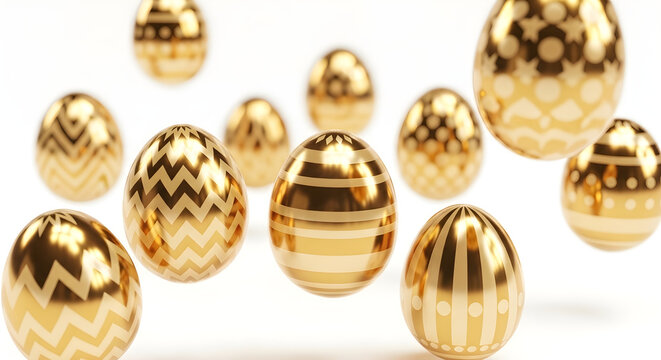 Golden Easter eggs with decorative patterns