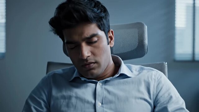 Corporate Employee Experiencing Fatigue And Drowsiness During Office Hours in a Modern Office