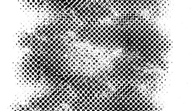 Distressed grunge black halftone texture on transparent background. Abstract dirty scratches faded grunge effect overlay. PNG image.