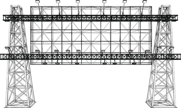 Industrial Metal Truss Billboard Structure Line Art Illustration Large Outdoor Advertising Frame Construction Vector Design