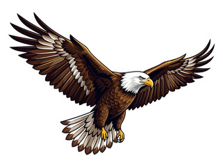Fototapeta premium Majestic Bald Eagle in Flight Illustration Isolated on White Background.
