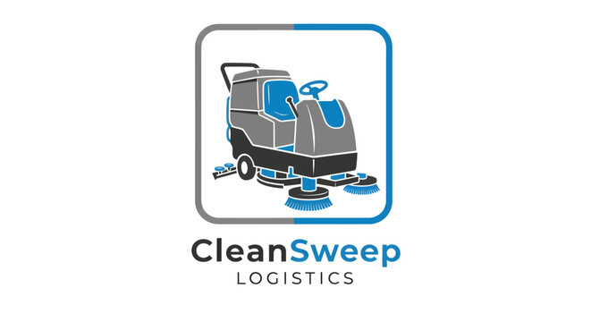 CleanSweep Logistics logo featuring a floor cleaning machine.