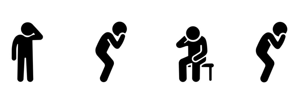 Sick people stickman figure set, health problem silhouette, unhealthy human condition icon, isolated stick man