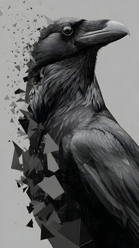 Surreal Raven Fragmented into Geometric Thought Forms
