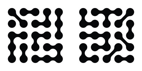Diagonal metaball vector pattern featuring connected circles for abstract nerve cells, nano network, or technology design. Black metaball icons isolated on white background. Vector illustration.   © Luna Visuals