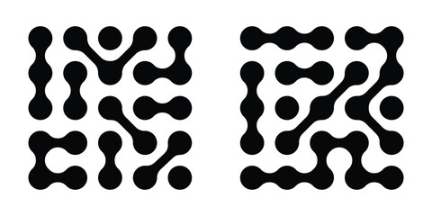 Diagonal metaball vector pattern featuring connected circles for abstract nerve cells, nano network, or technology design. Black metaball icons isolated on white background. Vector illustration.   © Luna Visuals