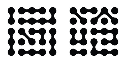 Diagonal metaball vector pattern featuring connected circles for abstract nerve cells, nano network, or technology design. Black metaball icons isolated on white background. Vector illustration.   © Luna Visuals