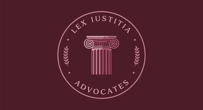 Lex Justitia Advocates Logo with Column and Laurel Wreaths.