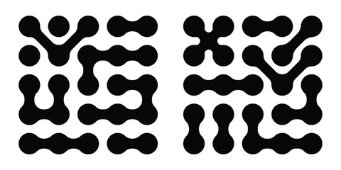 Meta ball pattern, geometric connected circle shapes with dots, modern liquid-style vector design.  Modern liquid blob elements set isolated on transparent background. Vector illustration. © Luna Visuals