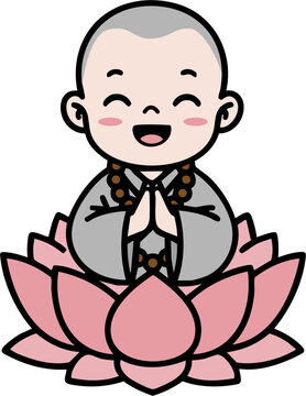 Little monk character design for Vesak Day and Buddhist holiday vector / 花まつりと仏教の祝日のための可愛い小僧キャラクターのベクター (부처님 오신날을 위한 귀여운 동자승 캐릭터 벡터)