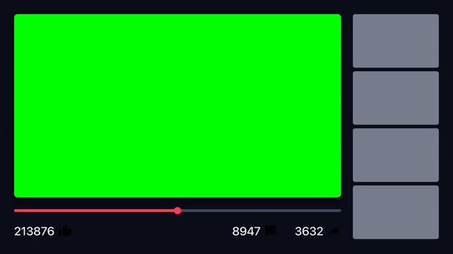 Video player interface with green screen and social media icons