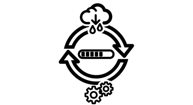 Abstract illustration of a cyclical process with cloud rain and gears