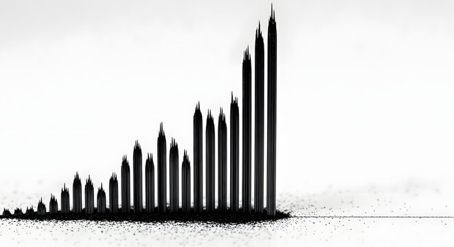 Stock market growth chart showing upward trend on white background in sharp focus monochrome for financial reporting