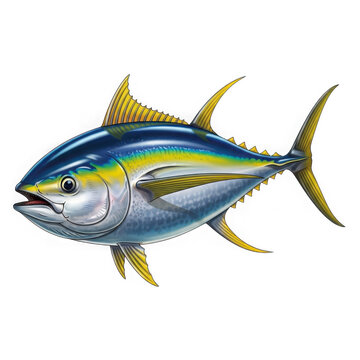 Vibrant yellowfin tuna fish depicted in realistic detail for marine life enthusiasts isolated on transparent background