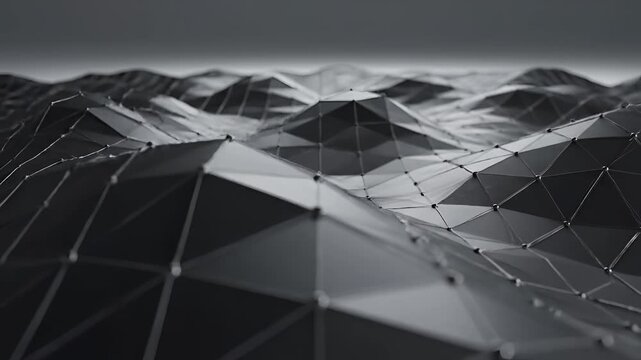 Abstract Low Poly Landscape with Wavy Surface and Grid Structure.