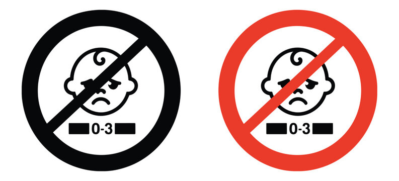 No children under three warning icons vector set with prohibition symbols for toy packaging, product labeling, and child safety regulations