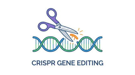 Obraz premium Illustration of scissors cutting a DNA strand, symbolizing CRISPR gene editing technology.