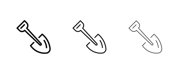 Minimalist shovel line icon set, gardening spade vector symbols in three stroke weights, construction tool outline graphics for web and app design © Najma