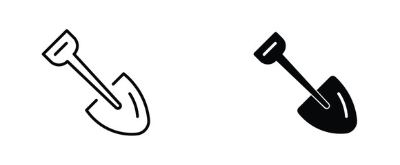Minimalist shovel icon set, black outline and solid silhouette spade vector graphics, gardening and construction tool symbols for web design © Najma