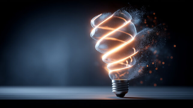 A glowing light bulb formed from particles illustrating creative innovation, bright ideas, energy concept, and technological inspiration.
