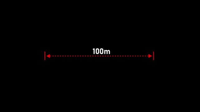 100 m distance from one place to another animation. One place to another location icon, pinpoint, map search, route, navigator.