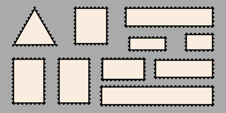 Set of blank triangle, rectangle and square Postage stamp frames. Postage stamp vector icons .Blank postage stamp borders templates. Vector illustration. Eps10