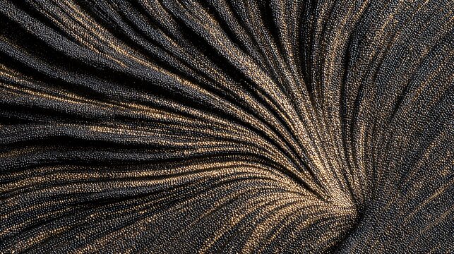 Abstract macro texture of dark fibrous organic material with converging lines.