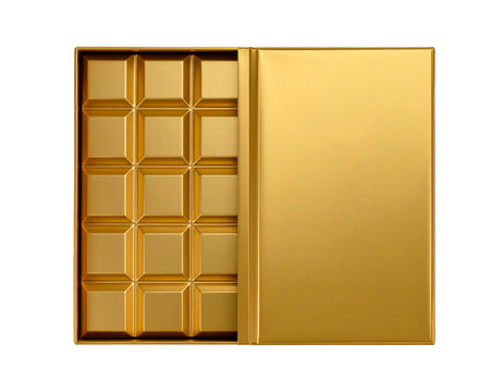 Chocolate bar with a gold foil packaging half opened Isolated on Transparent or White Background