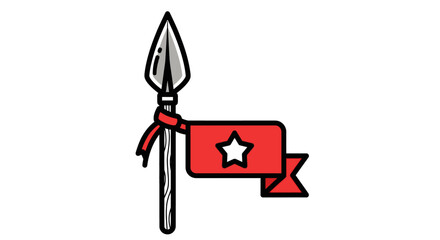 Naklejka premium Stylized spear with red banner and star symbol on white background