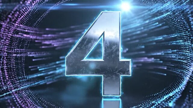 Abstract digital art with flowing lines and a glowing number four in a futuristic, dynamic design, perfect for technology and countdown themes