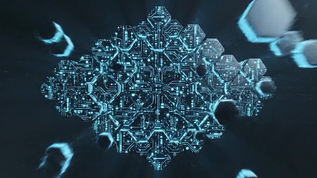Abstract geometric sphere made of hexagonal tiles with blue glowing edges on a dark background, a modern digital design concept