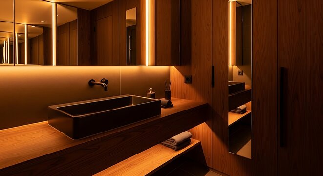 Modern Bathroom Design with Stylish Sink and Mirror.