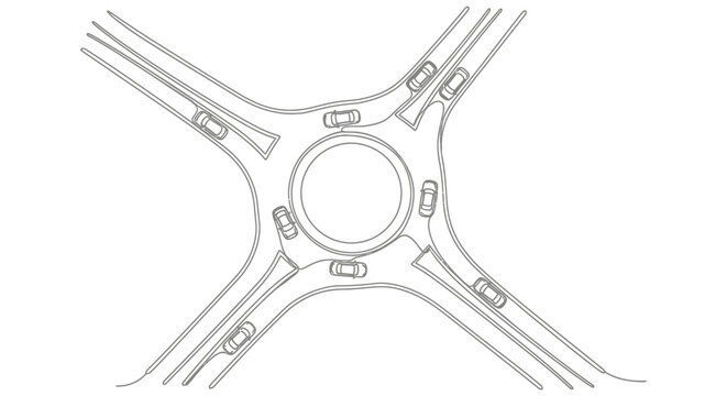 Aerial View of a Modern Roundabout with Flowing Traffic and Roads