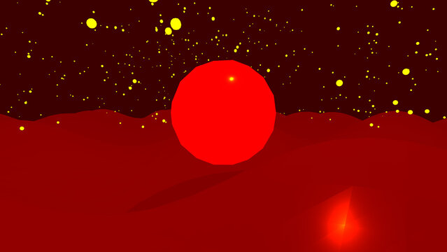Abstract Fire And Magma Volcanic Landscape With Burning Particle Effects Illustration