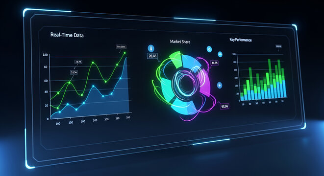 Futuristic data analysis on screen display.