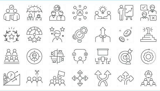 Team Direction related editable stroke line icons set.