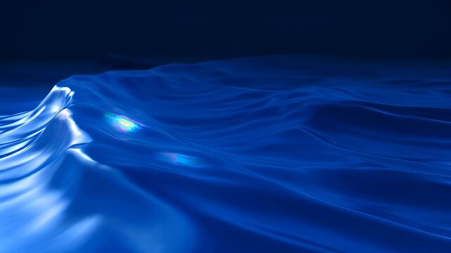 Colourful blue fluid liquid abstract art wave texture with smooth light and dark gradient, luminous flow and soft glow on dark background